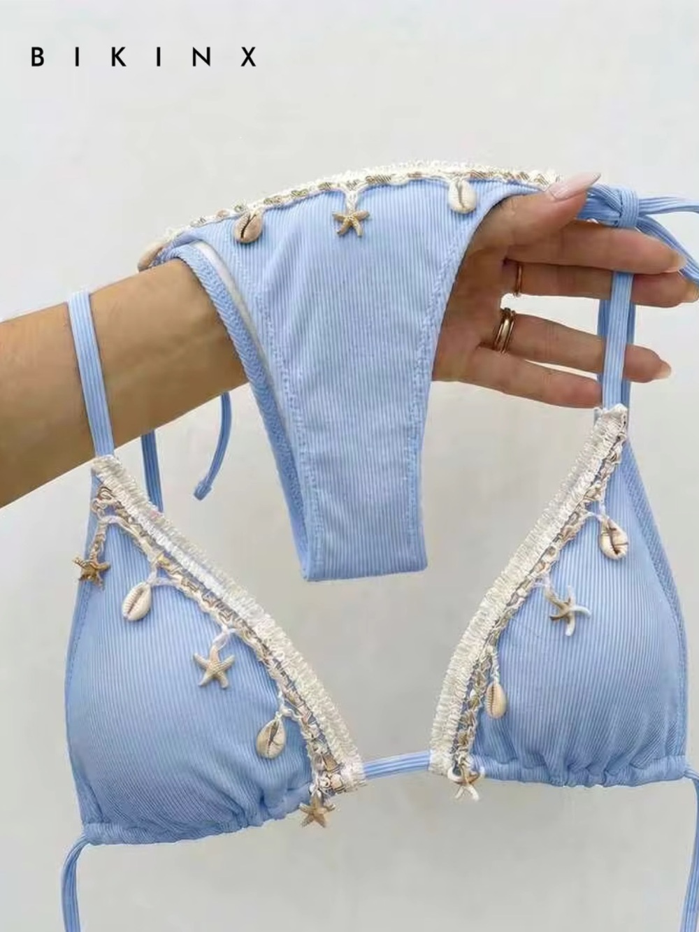 BIKINX Light Blue Shell-Embellished Triangle Bikini